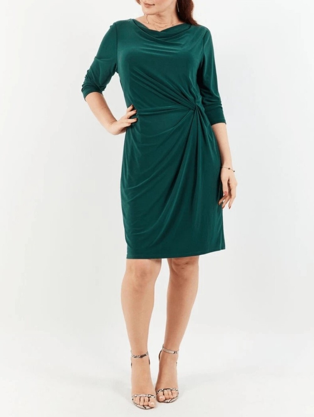 Lauren Ralph Lauren Twisted-Knot Jersey Dress in Deep Pine / Emerald Green